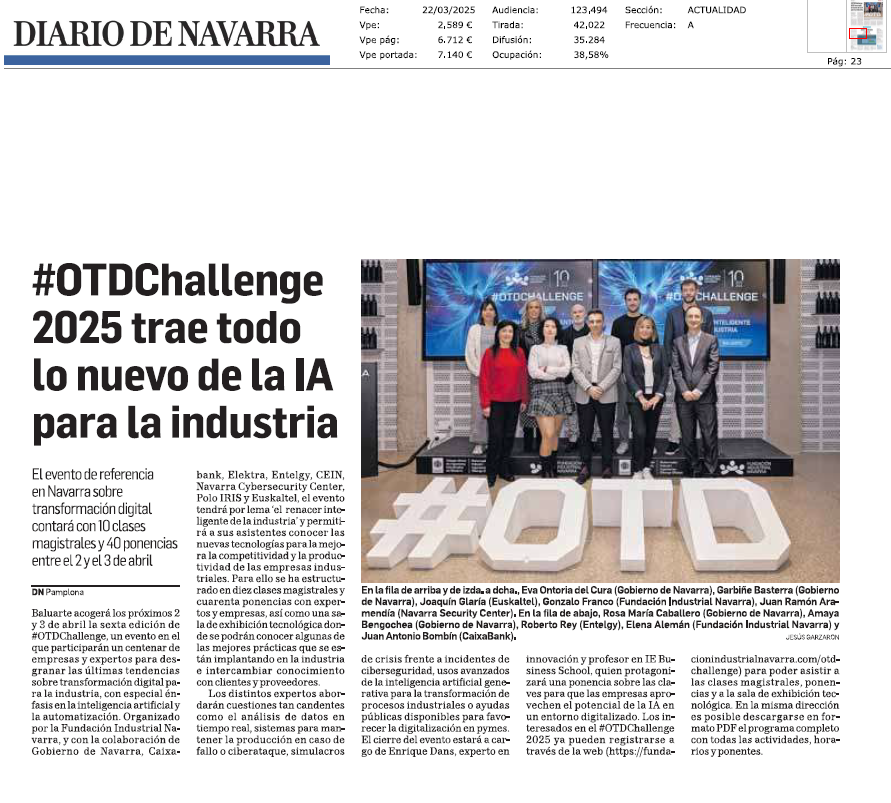 Fotografía del pantallazo de la noticia en la edición impresa de Diario de Navarra