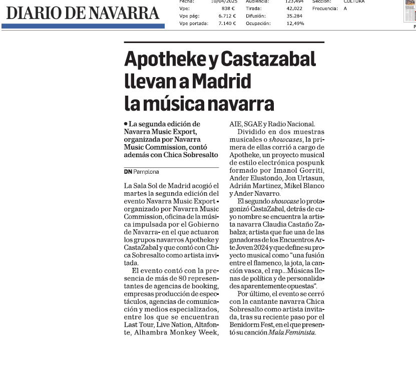 Fotografía del pantallazo de la noticia en la edición impresa del Diario de Navarra