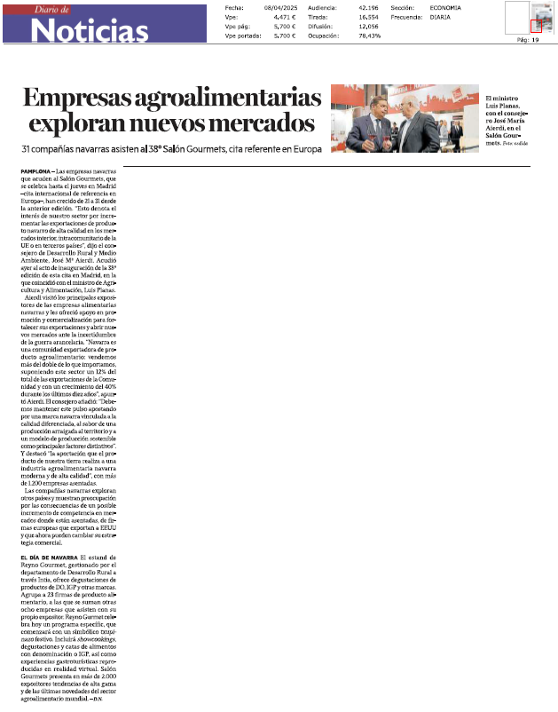 Fotografía del pantallazo de la noticia en la edición impresa de Diario de Noticias 