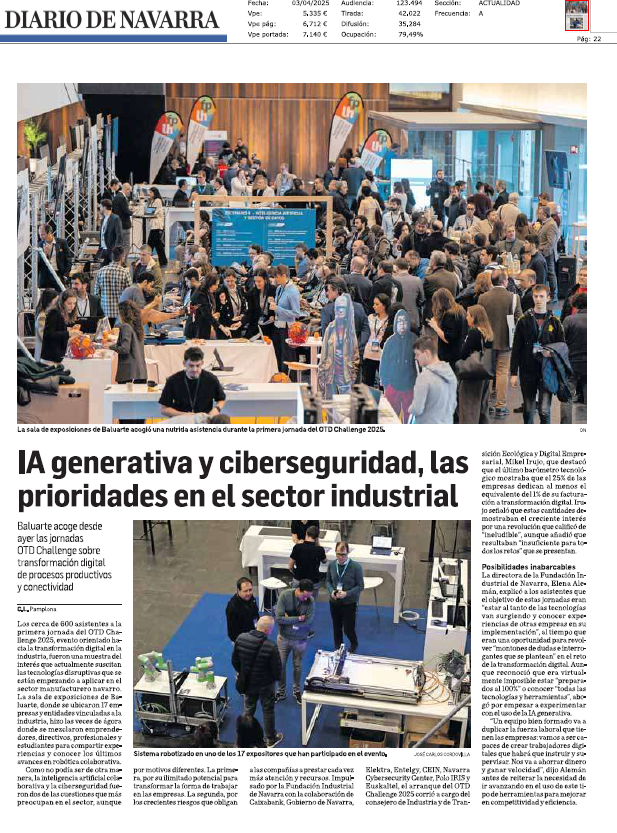 Fotografía del pantallazo de la noticia en la edición impresa de Diario de Navarra