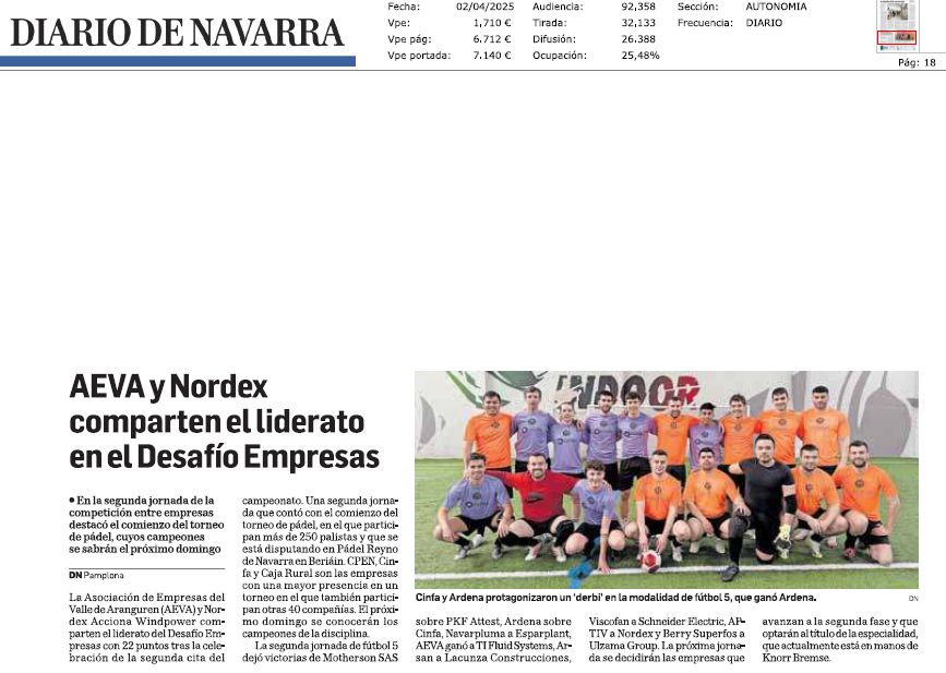 Fotografía del pantallazo de la noticia en la edición impresa de Diario de Navarra