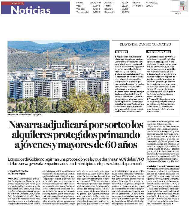 Fotografía del pantallazo de la noticia en la edición impresa de Diario de Noticias