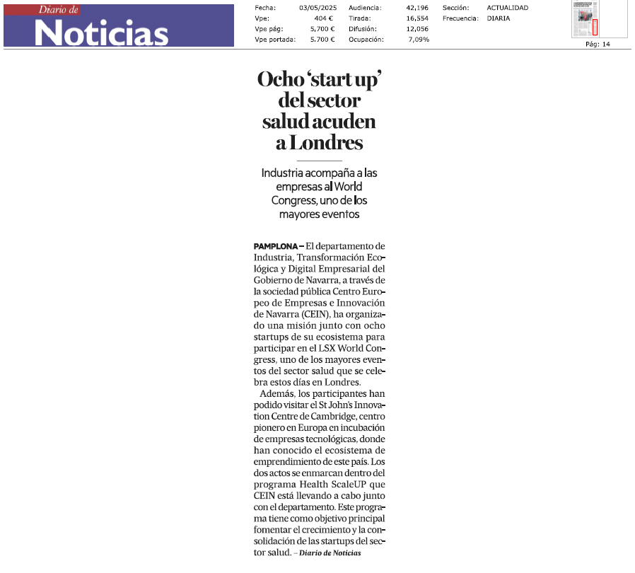 Fotografía del pantallazo de la noticia en la edición impresa de Diario de Noticias 
