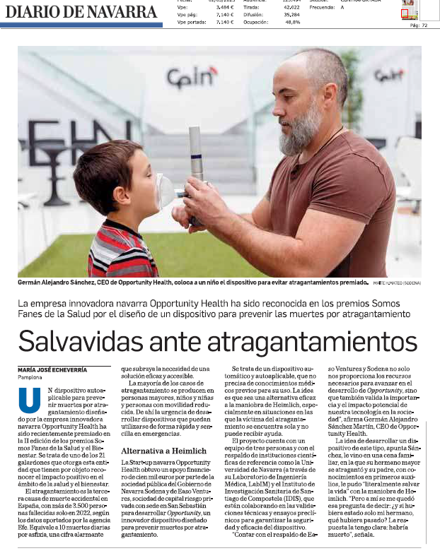 Fotografía del pantallazo de la noticia en la edición impresa de Diario de Navarra