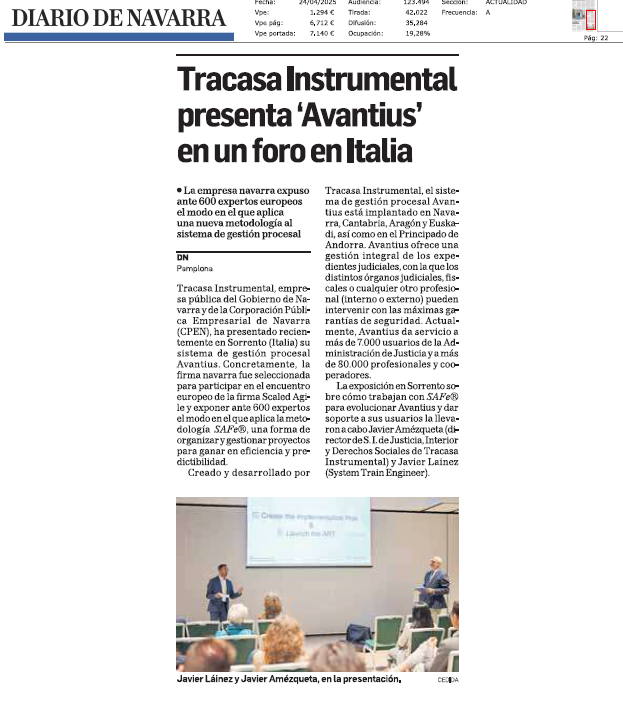 Fotografía del pantallazo de la noticia en la edición impresa de Diario de Navarra