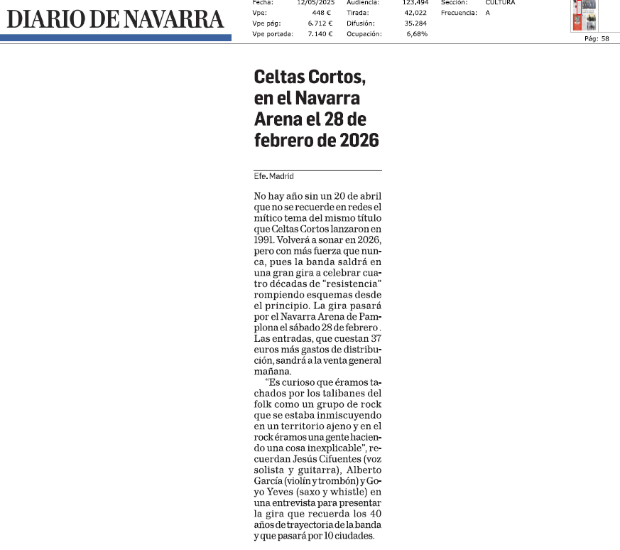 Fotografía del pantallazo de la noticia en la edición impresa de Diario de Navarra
