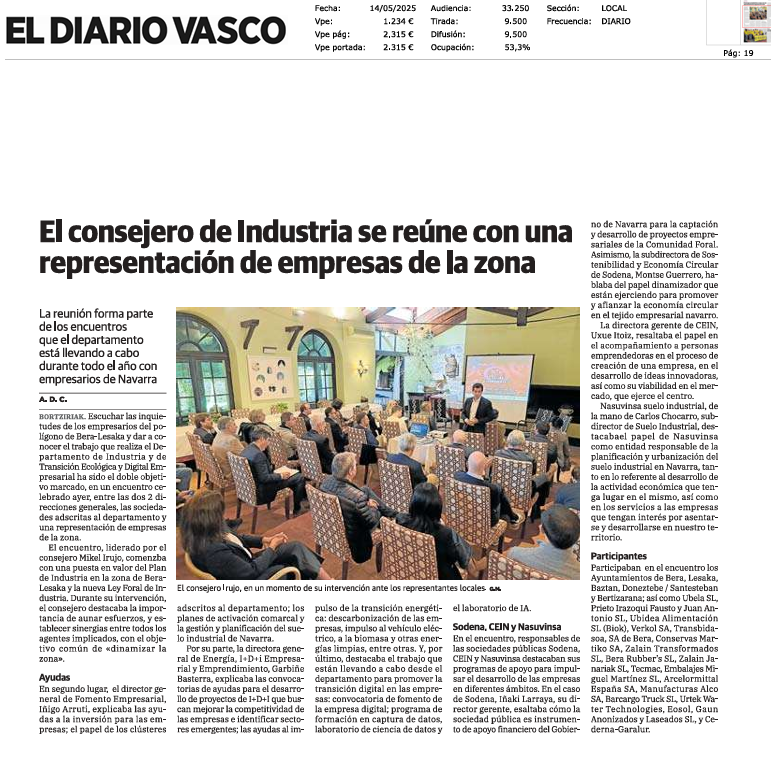 Fotografía del pantallazo de la noticia en la edición impresa de Diario Vasco
