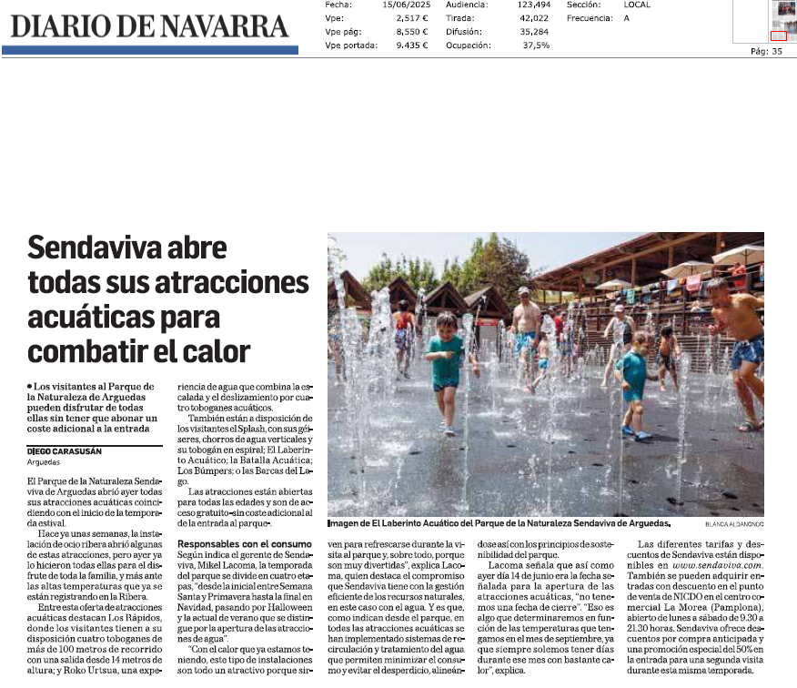 Fotografía del pantallazo de la noticia en la edición impresa del Diario de Navarra