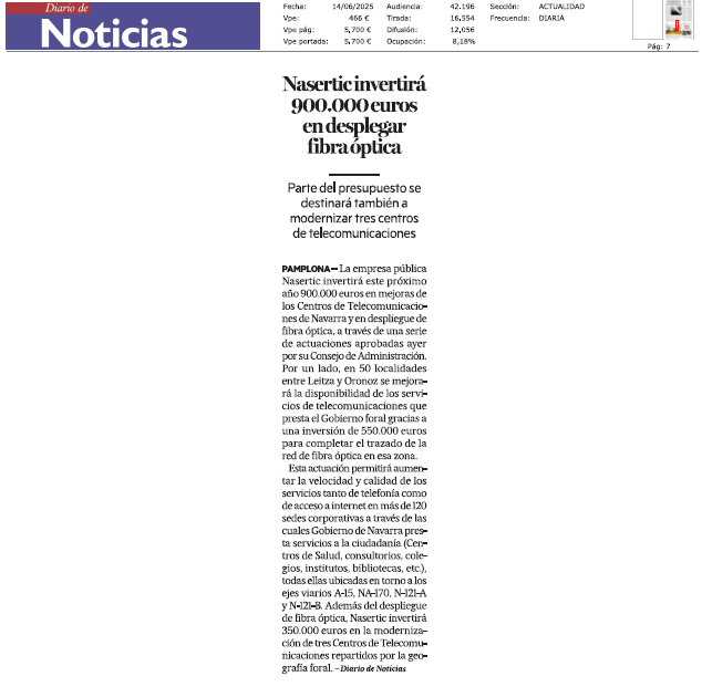 Fotografía del pantallazo de la noticia en la edición impresa del Diario de Noticias 