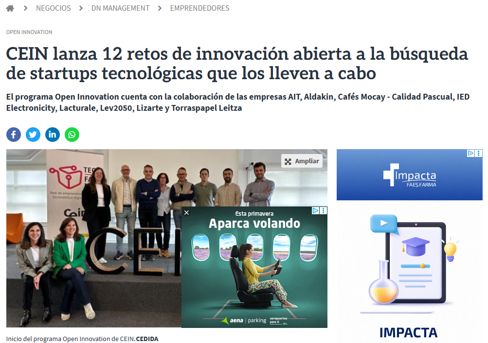 Fotografía del pantallazo de la noticia en la edición digital del Diario de Navarra