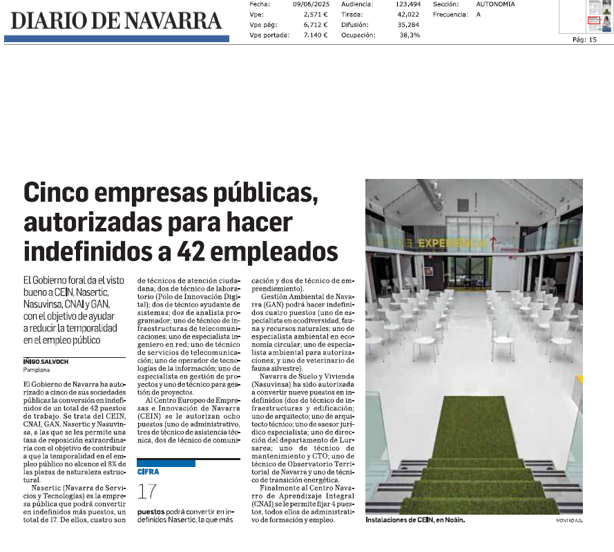 Fotografía del pantallazo de la noticia en la edición impresa del Diario de Navarra