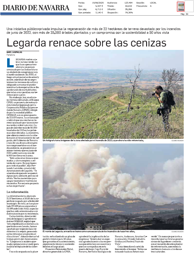 Fotografía del pantallazo de la noticia en la edición impresa del Diario de Navarra