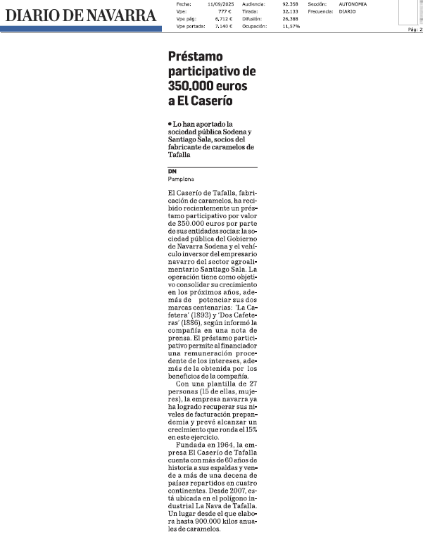 Fotografía del pantallazo de la noticia en la edición impresa del Diario de Navarra