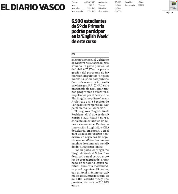 Fotografía del pantallazo de la noticia en la edición impresa del Diario Vasco