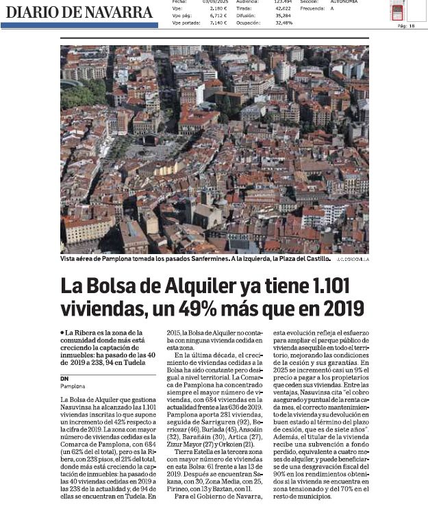 Fotografía del pantallazo de la noticia en la edición impresa del Diario de Navarra