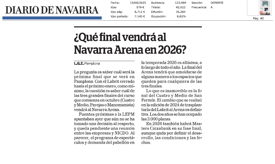 Fotografía del pantallazo de la noticia en la edición impresa del Diario de Navarra