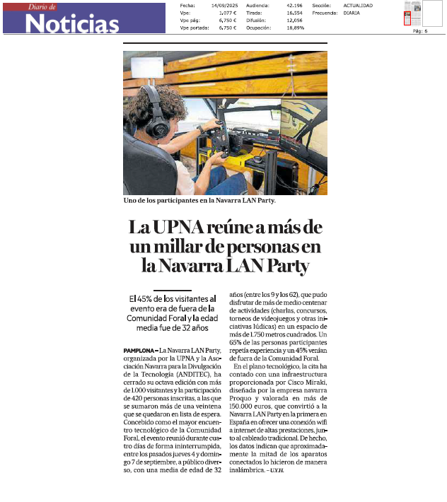 Fotografía del pantallazo de la noticia en la edición impresa del Diario de Noticias