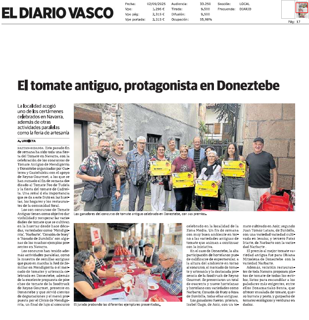 Fotografía del pantallazo de la noticia en la edición impresa del Diario Vasco