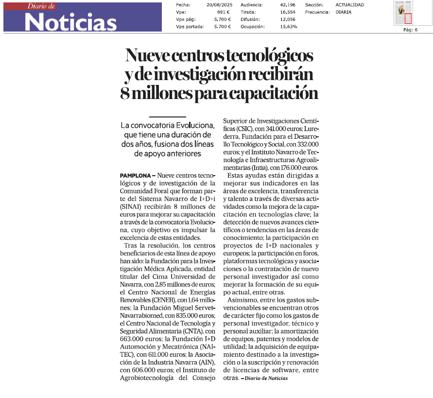 Fotografía del pantallazo de la noticia en la edición impresa del Diario de Noticias
