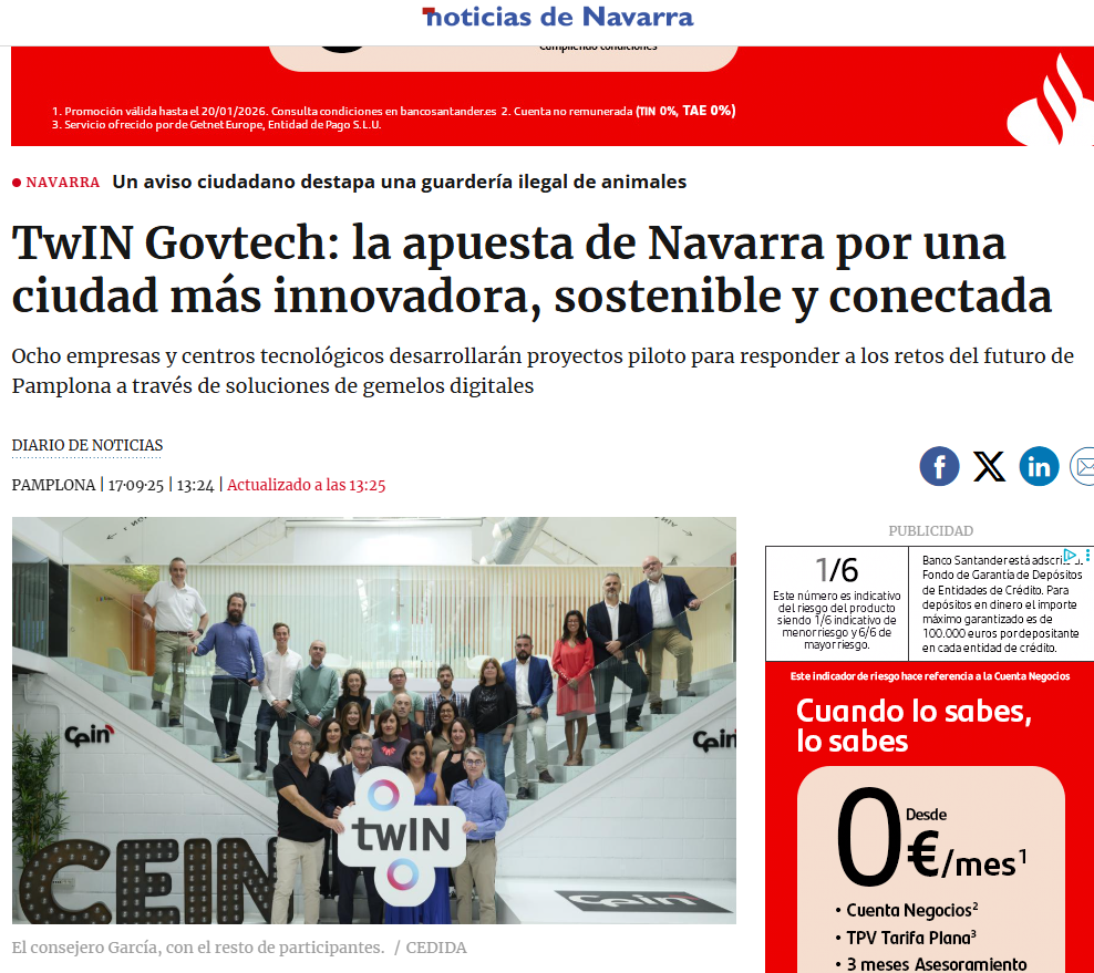 Fotografía del pantallazo de la noticia en la edición online de Diario de Noticias 