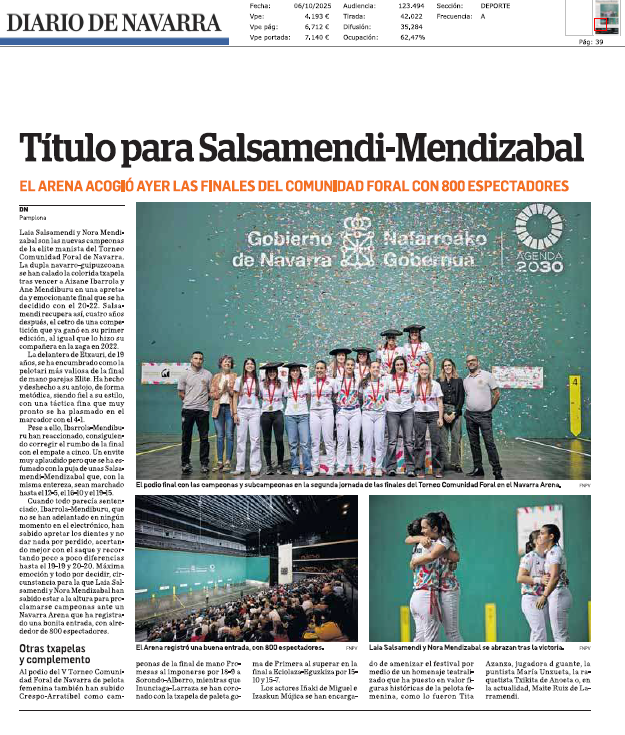 Fotografía del pantallazo de la noticia en la edición impresa del Diario de Navarra