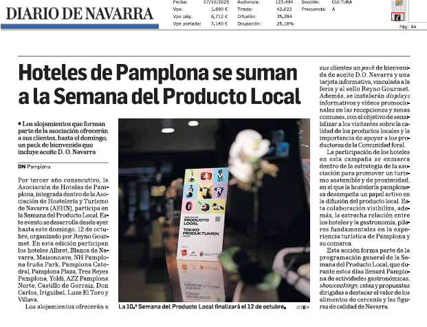 Fotografía del pantallazo de la noticia en la edición impresa del Diario de Navarra