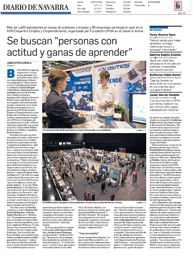 Fotografía del pantallazo de la noticia en la edición impresa del Diario de Navarra