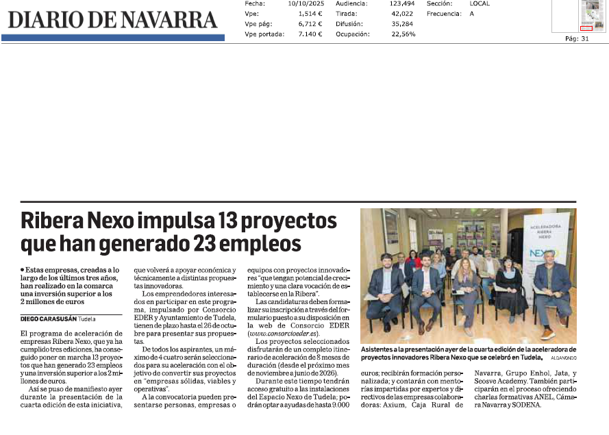 Fotografía del pantallazo de la noticia en la edición impresa del Diario de Navarra