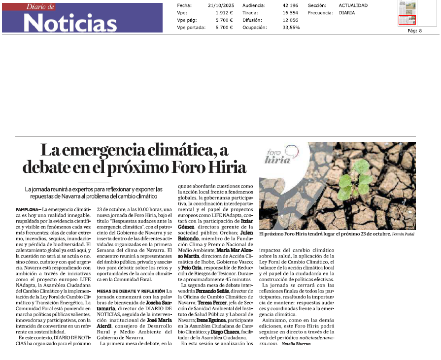 Fotografía del pantallazo de la noticia en la edición impresa de Diario de Noticias 