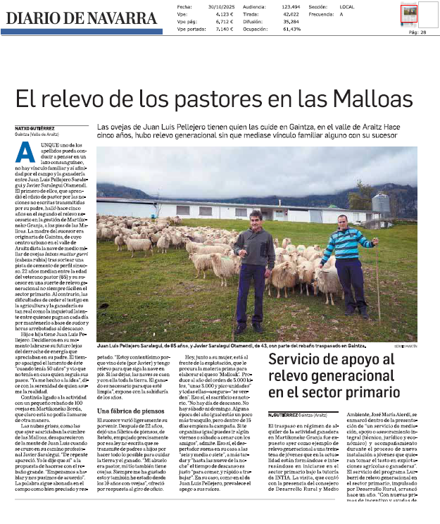 Fotografía del pantallazo de la noticia en la edición impresa de Diario de Navarra