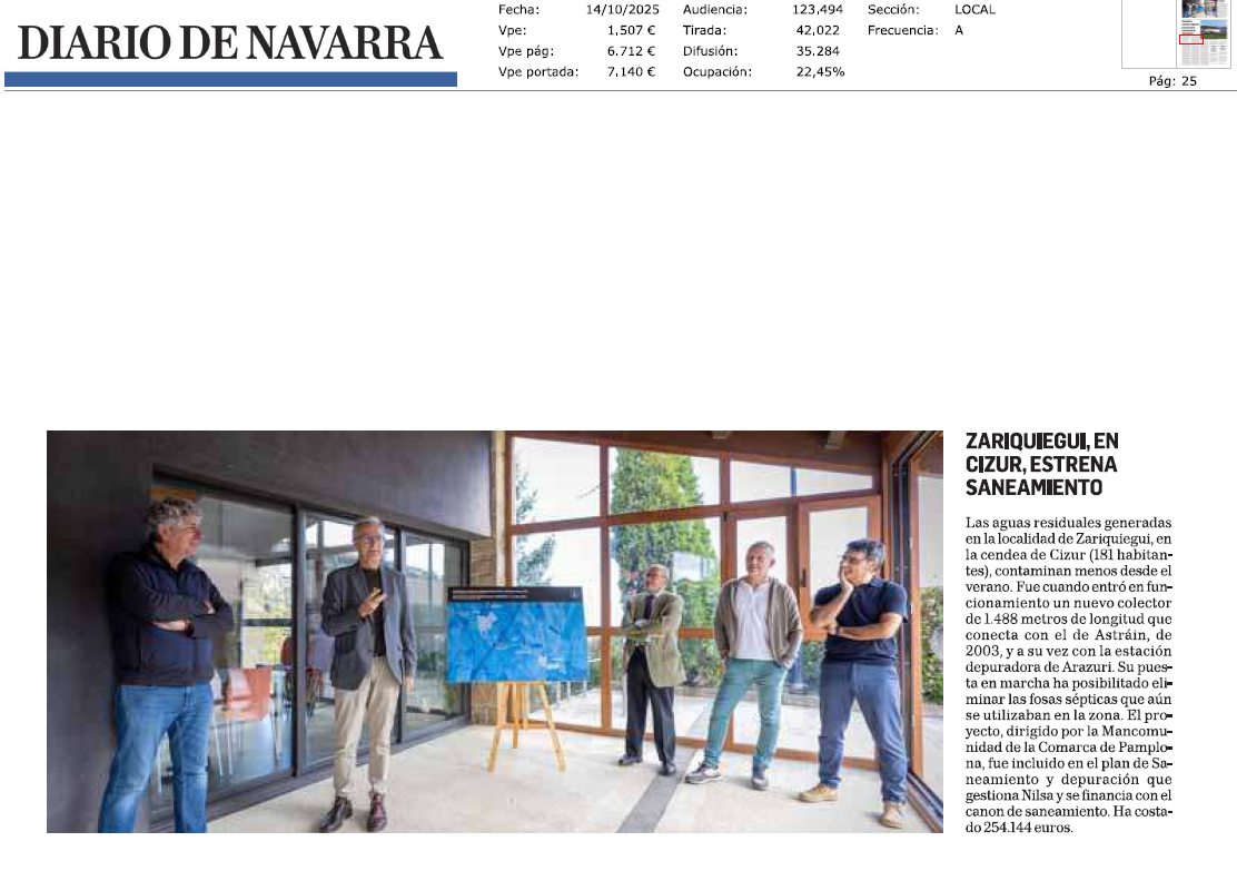 Fotografía del pantallazo de la noticia en la edición impresa de Diario de Navarra