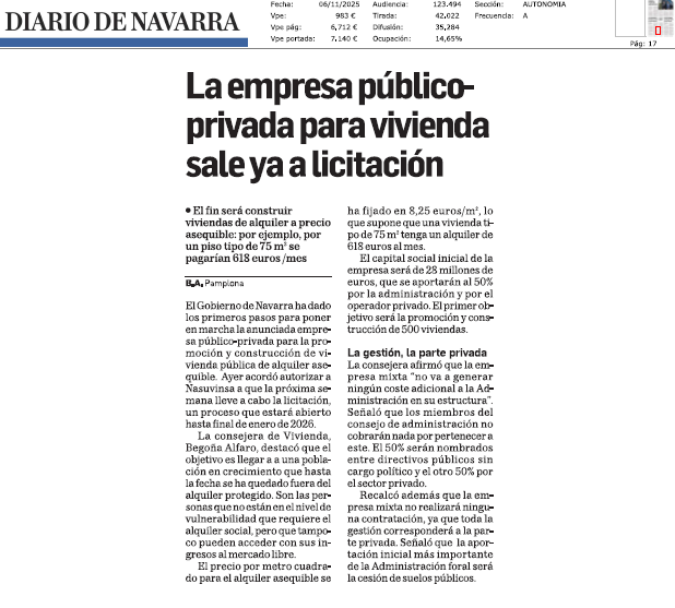 Fotografía del pantallazo de la noticia en la edición impresa de Diario de Navarra