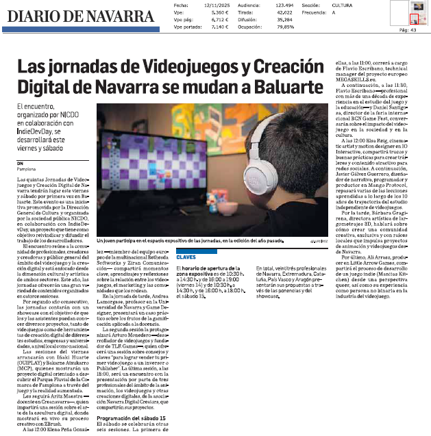 Fotografía del pantallazo de la noticia en la edición impresa de Diario de Navarra