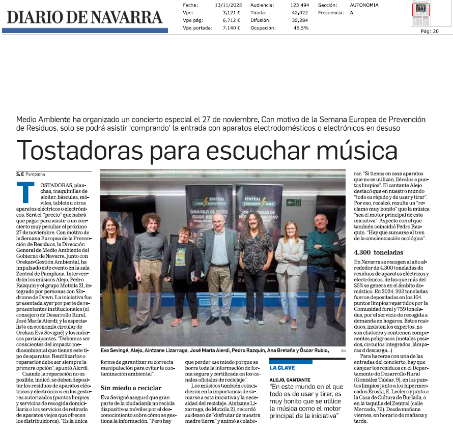 Fotografía del pantallazo de la noticia en la edición impresa del Diario de Navarra