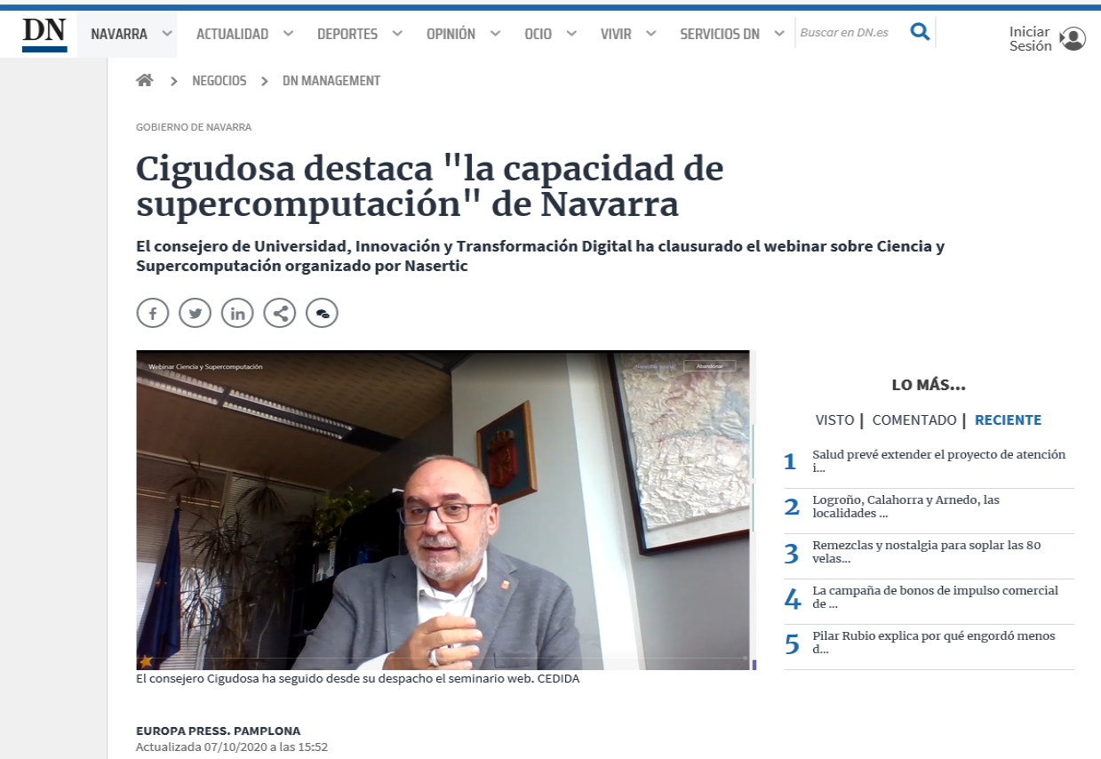 Noticia en la edición online del Diario de Navarra