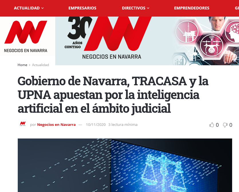 Noticia en la edición online de Negocios en Navarra