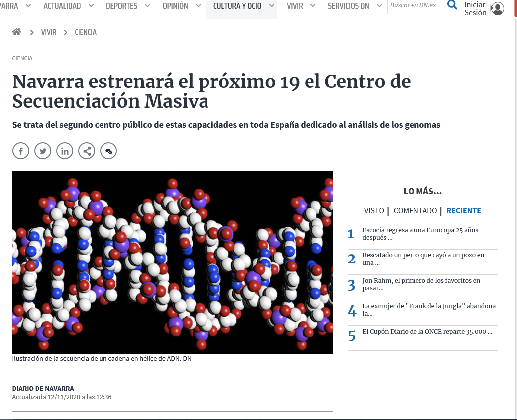 Noticia en la edicion online del Diario de Navarra