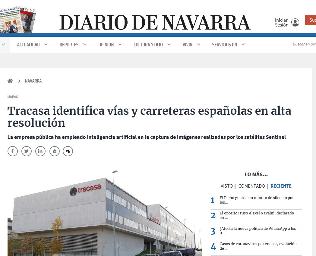 Fotografía del pantallazo de la noticia en la edición digital del Diario de Navarra