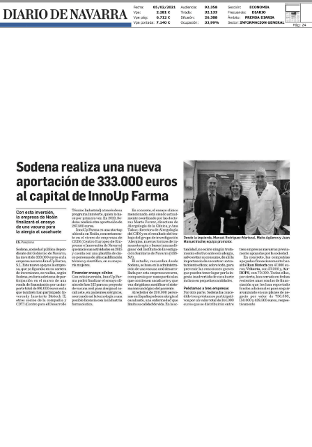 Fotografía del pantallazo de la noticia en la edición impresa del Diario de Navarra