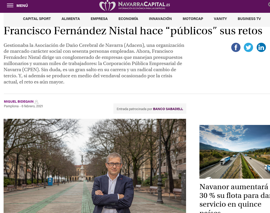 Fotografía del pantallazo de la noticia en la edición digital de Navarra Capital