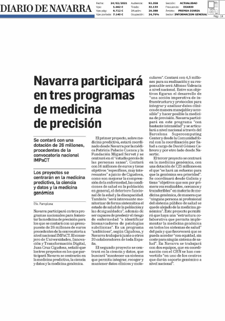 Fotografía del pantallazo de la noticia en la edición impresa del Diario de Navarra