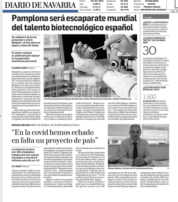 Fotografía del pantallazo de la noticia en la edición impresa del Diario de Navarra