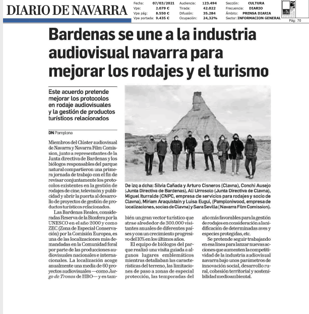 Fotografía del pantallazo de la noticia en la edición impresa del Diario de Navarra