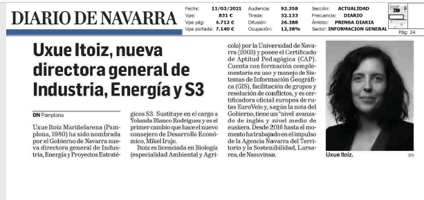 Fotografía del pantallazo de la noticia en la edición impresa del Diario de Navarra