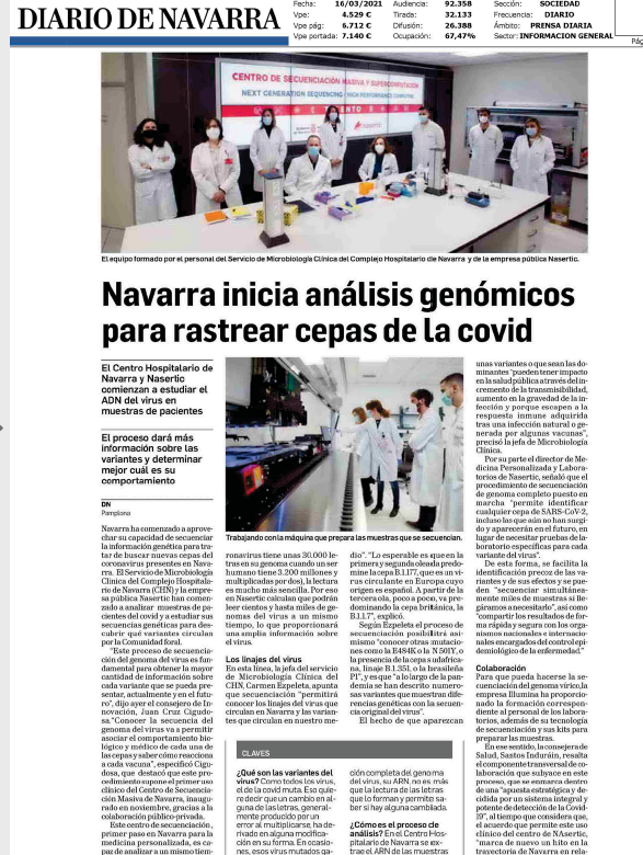Fotografía del pantallazo de la noticia en la edición impresa del Diario de Navarra