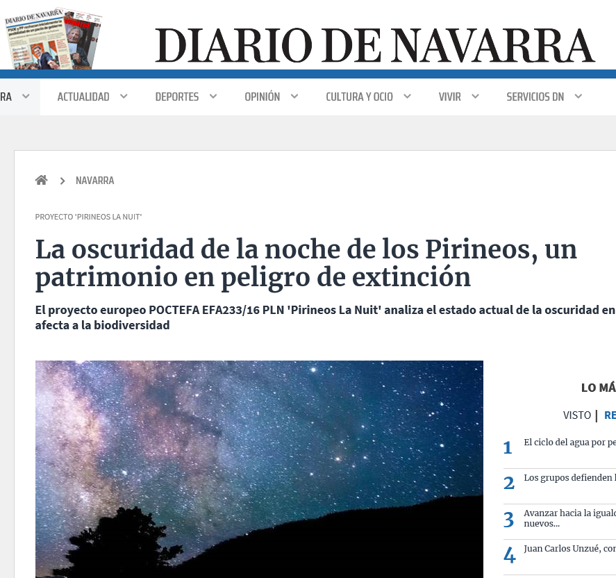Fotografía del pantallazo de la noticia en la edición digital del Diario de Navarra