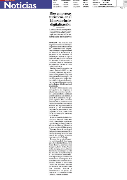 Fotografía del pantallazo de la noticia en la edición impresa del Diario de Noticias