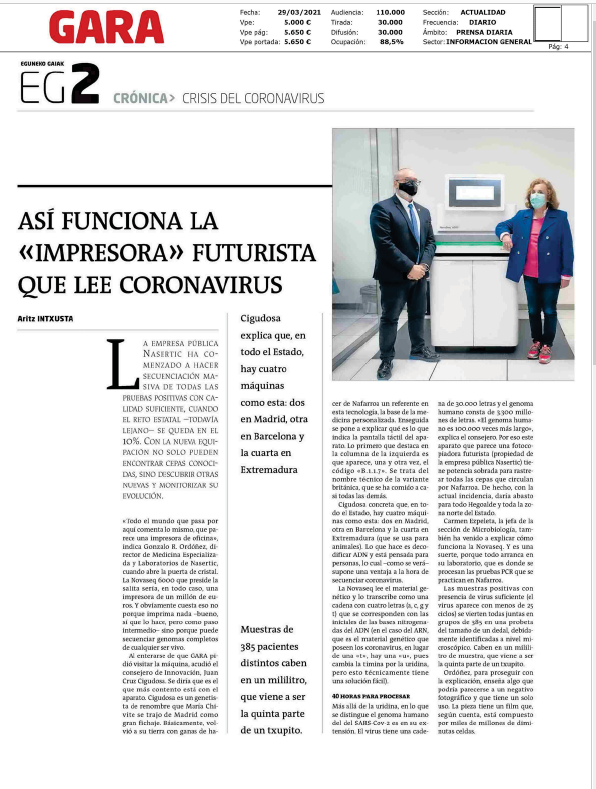 Fotografía del pantallazo de la noticia en la edición impresa del Gara