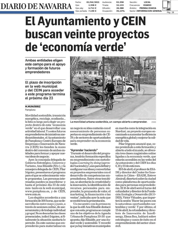 Fotografía del pantallazo de la noticia en la edición impresa del Diario de Navarra