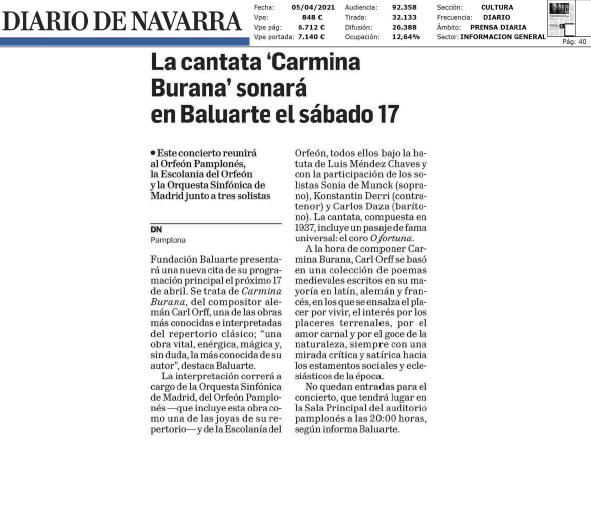 Fotografía del pantallazo de la noticia en la edición impresa del Diario de Navarra